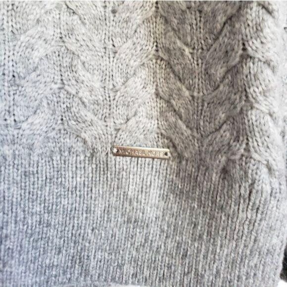 Michael Kors Cable Knit Turtle Neck Raglan Sleeve Sweater Women's Large Grey - Picture 3 of 6